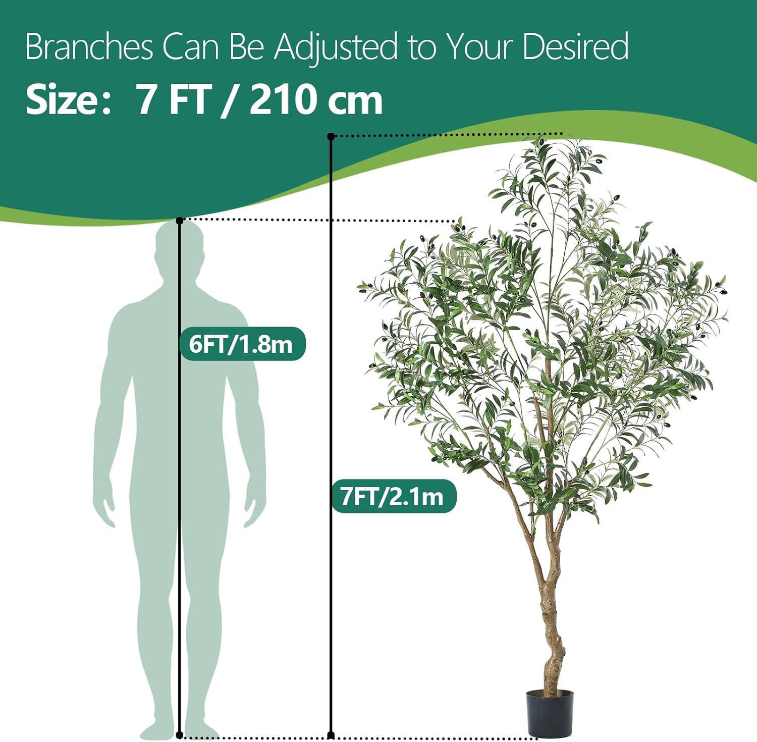 7FT Olive Tree Artificial Plant Decor - Tall Fake Tree for Home Decor Faux Plant Indoor 2000 Leaves Artificial Olive Tree for Living Room Bedroom Office Live Streams Decorative Modern Greenery